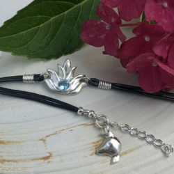 Libra Lotus Bracelet - Sgt. Pepper's -Blue Topaz-Gunmetal Leather