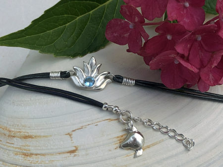 Libra Lotus Bracelet - Sgt. Pepper's -Blue Topaz-Gunmetal Leather